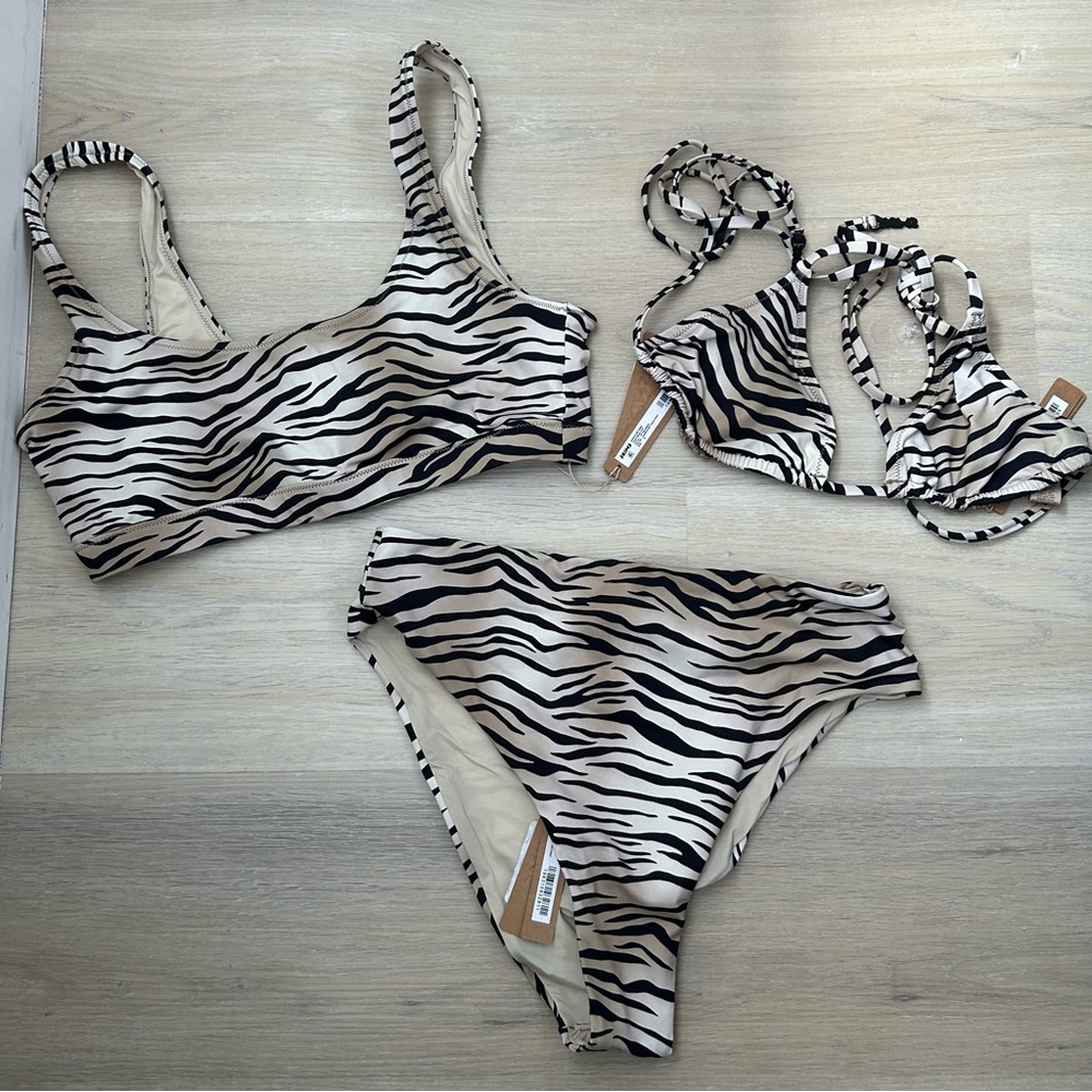 Skims Zebra Print Bikini Set - Neutral Black & Beige size Medium